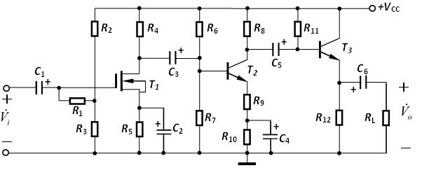 如图所示的三级放大电路，设场效应管T1的IDQ、[图]，三极...如图所示的三级放大电路，设场效应管