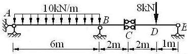 图示多跨静定梁B截面的弯矩为（设弯矩以梁下侧受拉为正）： 