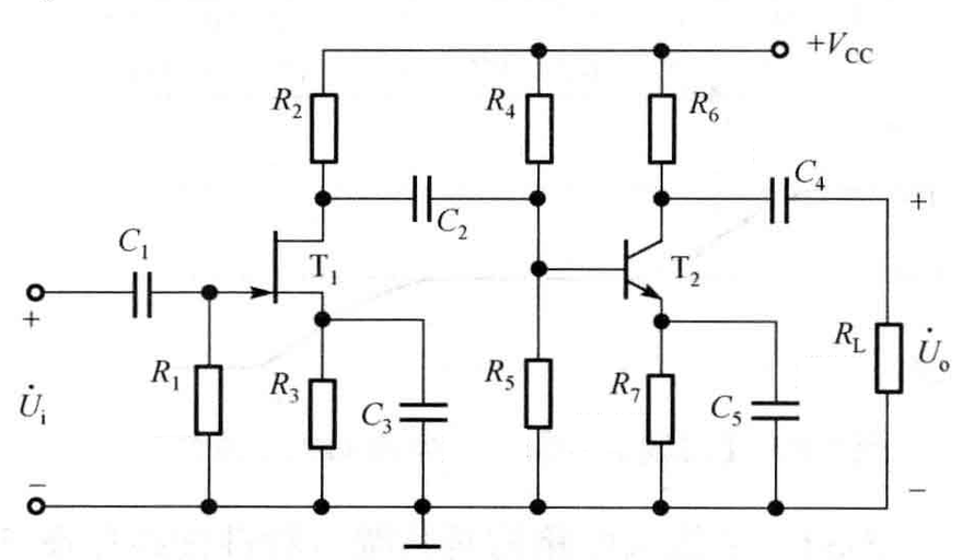 两级放大电路如图所示，假定T1管的和T2管的、已知。且求得第一级放大电路的电压放大倍数为，第二级放大