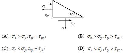 已知图示直角主角形单元体的斜面上无应力，x、y面上的应力分量满足关系 。 