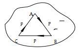 如下图平面上A、B、C三点分别受到力P作用，∆ABC为等边三角形，则此力系（） 。 