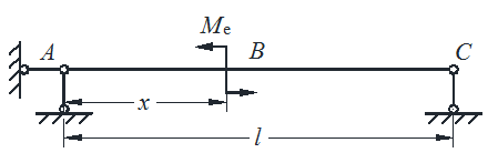 图示等截面梁受到集中力偶 Me 作用，当 Me 在AB段移动时， BC段横截面上的（）。 