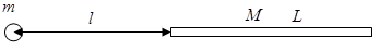 如图所示，一质点旁边放一长度为、质量为的杆，杆离质点近端距离为。则该系统的万有引力大小为 