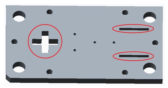 下图为一冲压模凹模板，图中红圈标注出来的部位采用（）加工方法进行加工最合理。 