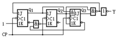 已知下图逻辑电路中各触发器的初始状态均为“0”。  分析电路的逻辑功能，说明是（）进制计数器。