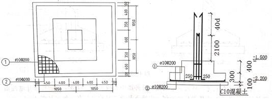 案例题：如下图所示，混凝土基础20个，已知一层有梁板顶标高3.600m，板厚100mm，矩形柱混凝土