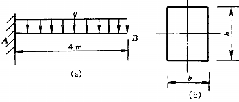 矩形截面梁受均布载荷作用，已知h/b=1.5，q=20kN/m，[[图...矩形截面梁受均布载荷作用