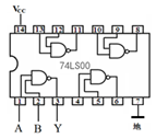 下图由74LS00构成的实验连线图，实现的逻辑功能是 