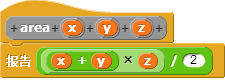 想编写一个求梯形面积的block，脚本如下：  其中x,y,z分别代表梯形的上底、下底和高。这个bl