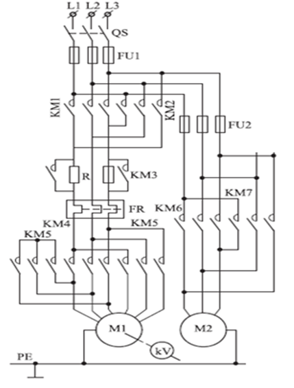 【多选题】分析Ｔ６８卧式镗床电气控制系统主电路，从中可知主轴电机M1包括（）、（）控制功能。 