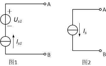 已知图1中的Us1= 4V, Is1 = 2A, 用图2所示的等效理想电流源代替图1所示电路，该等效