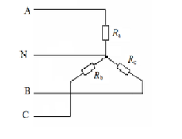 如图所示的三相四线制电路，电源线电压为380V，三相负载连成星形，已知Ra=10Ω，Rb= Rc=2