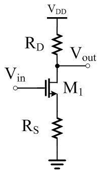 题4-1-10、下面放大器的小信号增益为（）。 A、B、C、D、1