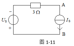 【单选题】在图1-11所示电路中，已知US=12V，IS=2A。A、B两点间的电压UAB为（）。 