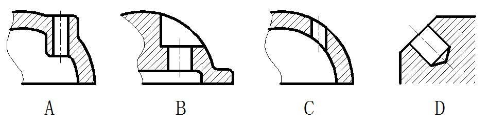 下列各图中，不合理的钻孔工艺结构是：