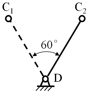 如图所示，设计一铰链四杆机构。已知行程速度变化系数K=1，摇杆长为lCD=100 mm，连杆长为lB