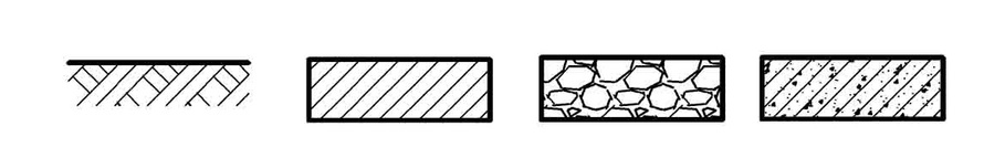 下图是常用的建筑材料图例，从左至右分别代表什么建材料，表述正确的是 