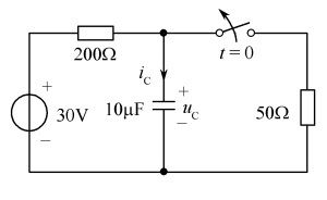 换路前电路处于稳定状态，t=0时刻开关断开。计算换路后的电容电压uc（t)和电容电流ic（t)。 