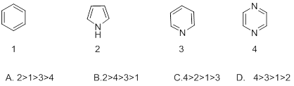 下列芳香化合物在发生卤代反应（芳香化合物与亲电试剂）时反应活性顺序为： 