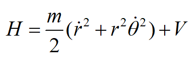 一个质点做平面运动，如用平面极坐标系的参量（r ,θ）作为广义坐标来描述其运动，则相应的哈密顿函数为