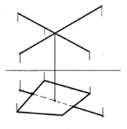 下列各图直线和平面相交，水平投影中相互遮挡部分画法正确的是（）