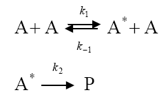 已知单分子反应 A → P 的机理如下： [图] 试用稳态近似...已知单分子反应 A → P 的机