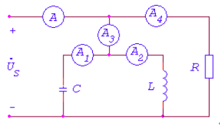 图示正弦交流电路中，已知电流表A1的读数为0.1A，表A2的读数为0.4A，表A的读数为0.5A，则