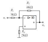 运放组成的电路如图题所示，电源电压为±15V。试判断电路的传输特性曲线为（）。 
