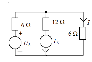 单选题：在图示电路中，已知：=18V，=3A，电流  为（）。 