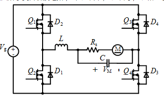 如图所示复合斩波电路（直流电机四象限运行），当Q1常开，Q2常闭，Q3和D3工作时，电动机处于何种工
