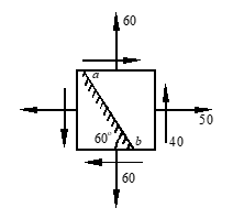 受力体某点的应力状态如图所示，该点的第一主应力作用面的方位为： 