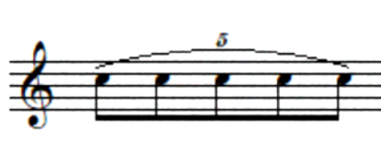 下列五连音的时值相当于两个（）音符。 