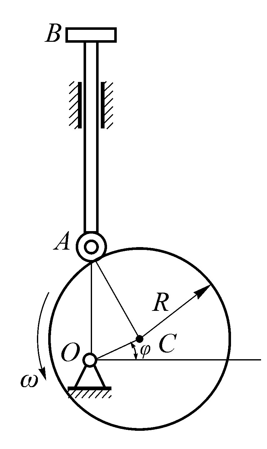 在图示平面机构中，半径为R，偏心距OC = [图]的凸轮，以...在图示平面机构中，半径为R，偏心距