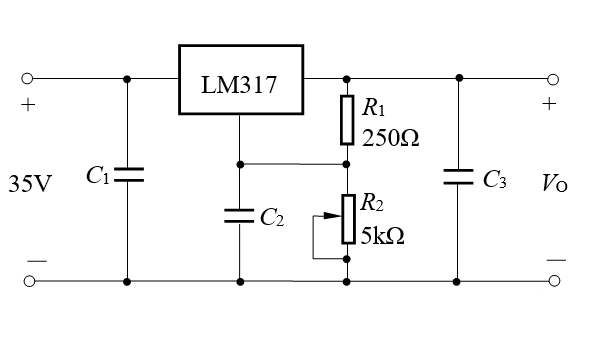 【填空题】由可调三端稳压器LM317组成的电路如下图所示，已知稳压器的参考电压VREF=1.2V，若
