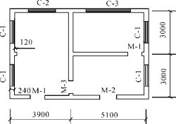 【计算题】某建筑平面如右图所示，试计算水泥砂浆楼地面及木地板地面的工程量。M-1：1000mm×21