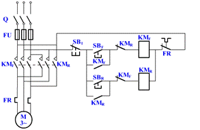 【单选题】电机正反转控制线路如图所示，将控制线路中的两个互锁触头（KMF、KMR 辅助动断触头)去掉
