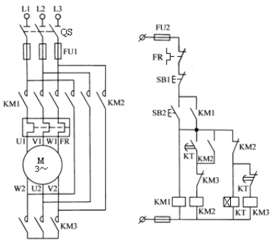 【其它】将下图所示的三相异步电动机 Y—Δ减压启动控制线路改造为PLC控制系统。 （1)列出I/O点