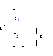 如图所示的电容抽头并联谐振回路，=100pF，=400pF，则负载接入系数为 