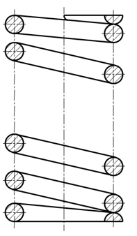 下图是圆柱螺旋压缩弹簧剖视图的画法，判断其画法是否正确。 