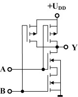 填空：如图所示的电路，是一个CMOS的（）逻辑门电路。 [图...填空：如图所示的电路，是一个CMO
