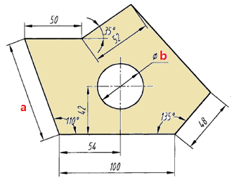 参照下图绘制几何轮廓，注意图中的几何约束和尺寸约束，a=90mm，b=40mm。图中上色区域的面积是