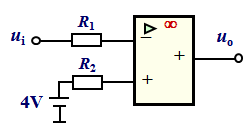 【填空题】3、图示电路中，运放的Uom=±10V，已知ui=3V，则uo=（）V。 