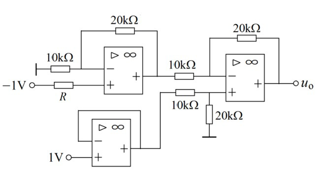 图示电路中， 求输出电压uo= V。 [图][图]...图示电路中， 求输出电压uo= V。 