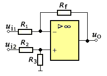 [图] 如图示电路中R1=R2=10kΩ、R3=Rf =40kΩ，ui1=1V，ui2... 如图示