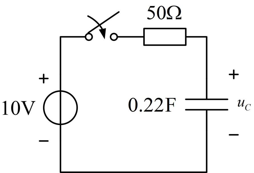 图示电路中，开关原来处于断开状态，电容的初始电压为0V。当开关闭合后，约需要经过多少长时间电容电压才