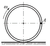 一质量为m的均质细圆环半径为R,其上固结一个质量也为m的质点A。细圆环在水平面上作纯滚动,图示瞬时角