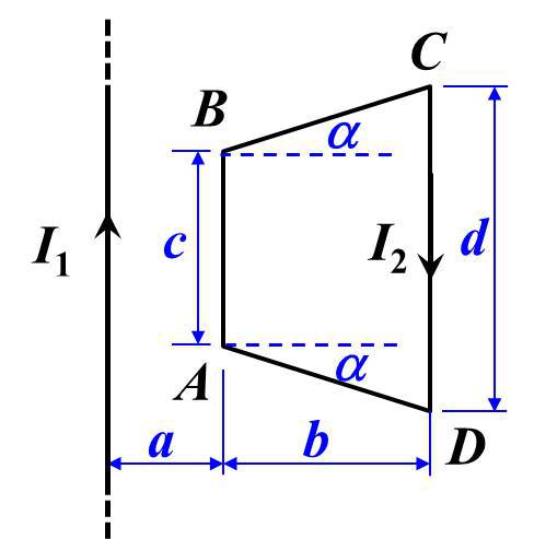 在长直电流[图]旁有一等腰梯形载流线框ABCD，通有电流[...在长直电流旁有一等腰梯形载流线框AB