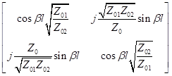 一段长度为l、特性阻抗为的无耗传输线的[A]矩阵和归一化[Ā ]矩阵为