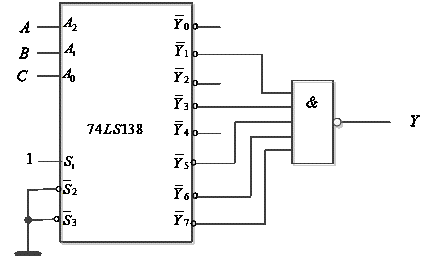 有一个T形走廊，在相会处有一路灯，在进入走廊的A、B、C三地各有一个控制开关都能独立控制，任意闭合一