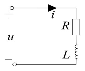 如图所示RL串联电路中，已知端口电压，电流，求、和电流的振幅。 